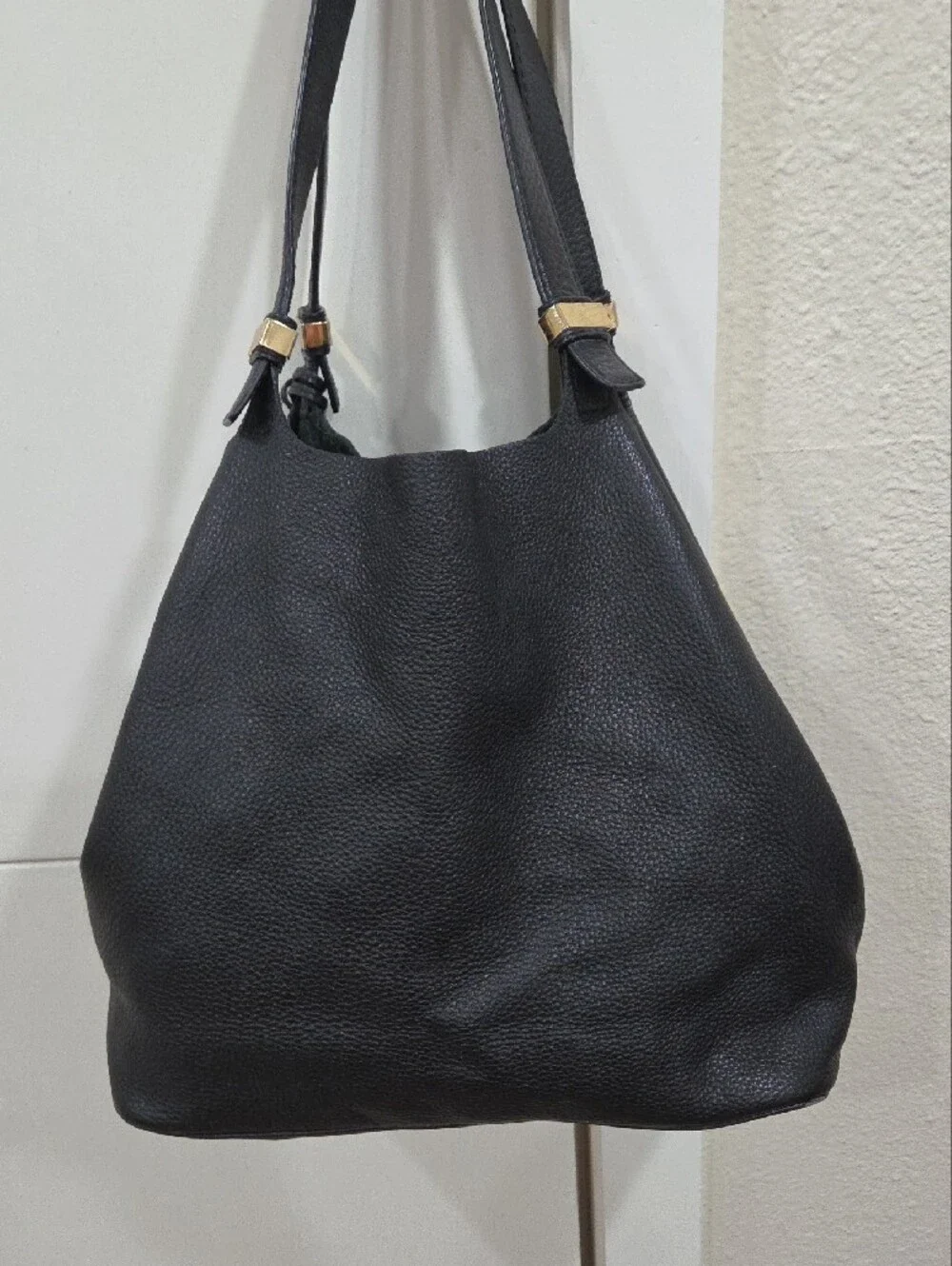 Michael Kors Black Pebbled Leather Hobo with Gold MK Charm